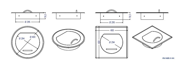 Wäscheschacht Tür Edelstahl gebürstet 400 x 400mm / Stutzen DN 300mm